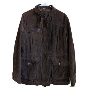 C&A CANDA Collection Pig Split Leather Suede Jacket Brown L Vtg